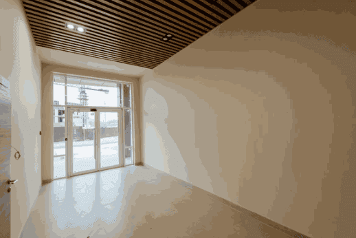 Completed commercial interior refit with a timber slatted ceiling
