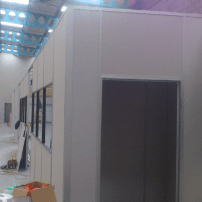 Solid metal stud commercial partition under construction