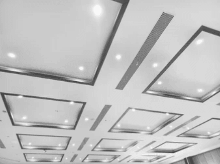 Coffered commercial suspended ceiling with recessed lighting