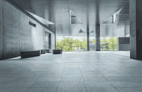 Large-format stone floor tiling in a commercial building